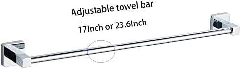 Chrome Bathroom Hardware Set 4 Pieces,Bathroom Accessories Set Stainless Steel Wall Mounted, Hand Towel Bar, Towel Ring, Robe Towel Hooks,Toilet Paper Holder,Towel Bar Set, 23.6 Inch