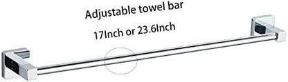 Chrome Bathroom Hardware Set 4 Pieces,Bathroom Accessories Set Stainless Steel Wall Mounted, Hand Towel Bar, Towel Ring, Robe Towel Hooks,Toilet Paper Holder,Towel Bar Set, 23.6 Inch
