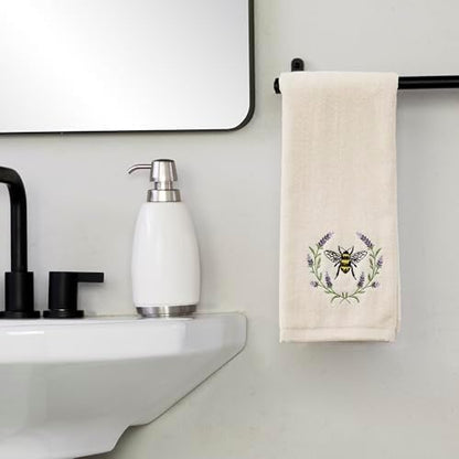 SKL Home Bee Lavender Hand Towel Set-2pc, 100% Cotton, Embroidered, Natural