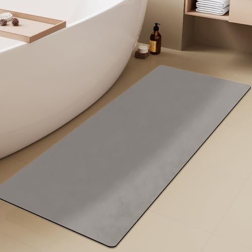 TYUU Thin Bath Mat Runner, Long Bathroom Rugs Non Slip 24x60 Light Grey