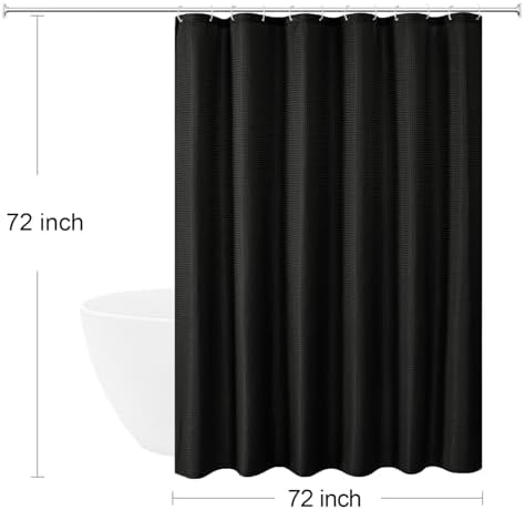 Gibelle 230GSM Heavy Duty Fabric Black Shower Curtain, 72 X 72