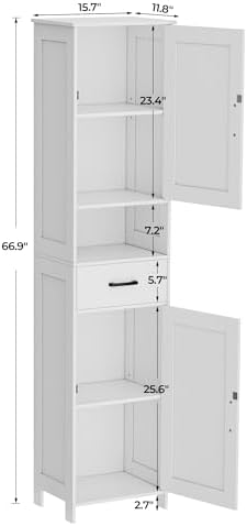 Homhedy 67" H Tall Bathroom Storage Cabinet with Barn Doors and Drawer