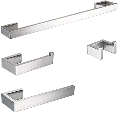 BAGNOLUX Brushed Nickel Bathroom Hardware Set 4 Pieces, Bath Towel Holder Set SUS304 Stainless Steel, Towel Racks Set for Wall Mount, Square Bathroom Accessories Set Towel Bar Heavy Duty