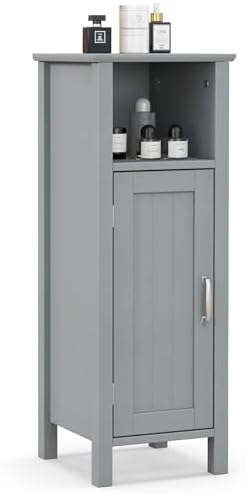 Giantex Narrow Bathroom Storage Cabinet with Open Compartment (Grey)