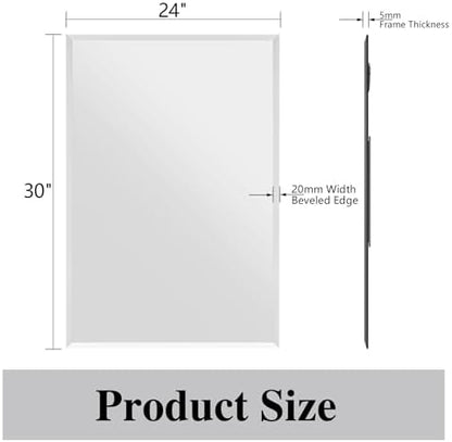 Frameless Bathroom Mirror, 24" x 30" Beveled Wall Mirror