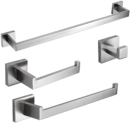 BAGNOLUX Bathroom Hardware Set 4 Pieces, Bath Towel Holder Set SUS304 Stainless Steel, Towel Bar Rack Set for Wall Mounted, Square Bathroom Accessories Set Fixture Heavy Duty Brushed Nickel