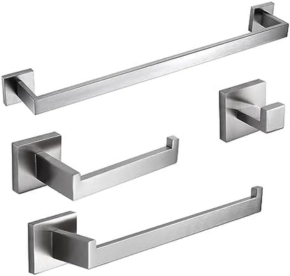 BAGNOLUX Bathroom Hardware Set 4 Pieces, Bath Towel Holder Set SUS304 Stainless Steel, Towel Bar Rack Set for Wall Mounted, Square Bathroom Accessories Set Fixture Heavy Duty Brushed Nickel