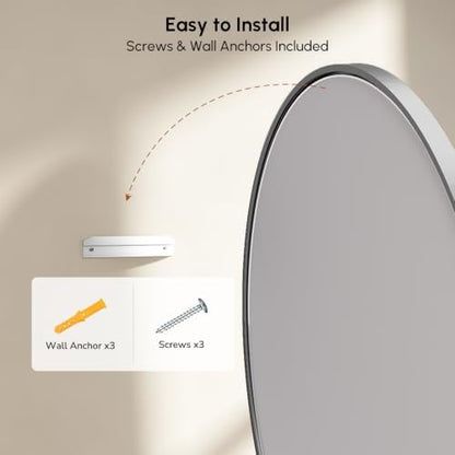 USHOWER Brushed Nickel Oval Bathroom Mirror 24x36 Inch