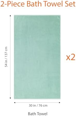 Amazon Basics 2-Pack Quick-Dry Lightweight Moisture Absorbing Bath Towel, 100% Cotton, 54" x 30", Seafoam Green