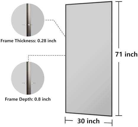 Koonmi Bathroom Mirror 30x71 Matte Black Bathroom Wall-Mounted Mirrors, Modern Rectangle Vanity Mirror, HD Tempered Glass, Aluminum Alloy Frame Allow to Hang Horizontally or Vertically