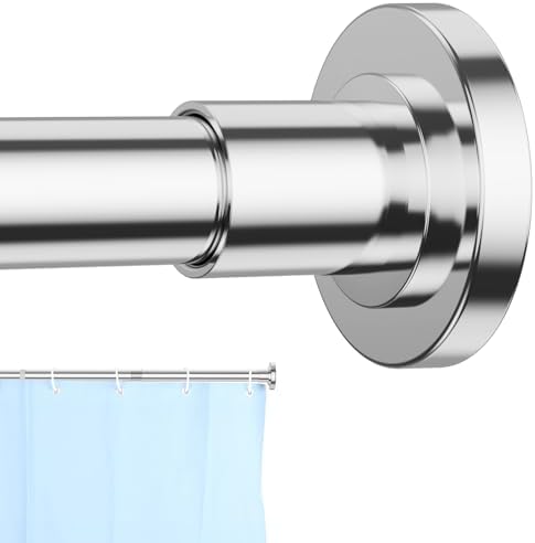 CorkLatta Chrome Shower Curtain Rod 31 to 104 Inch,1 Inch Diameter Adjustable Spring Tension Curtain Rod No Drilling Stainless Steel Telescoping Rod,No Rust