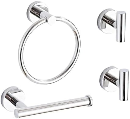 4-Piece Polished Chrome Bathroom Hardware Set - Toilet Paper Holder and Hand Towel Holder, Towel Ring Wall Mounted, Stainless Steel Accessories Set - Silver