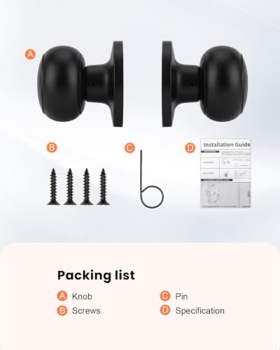 Haidms 3 Pack Black Dummy Door Knobs, Half Matte Black No-Turning Dummy Closet Doors Single-Sided Door Locks (6 Pieces/3 Pairs)