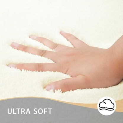 MINIDEAR Toilet Rugs 24x20 - U Shaped Cream Thick Memory Foam Contour Rugs,Ultra Soft & Plush Fluffy, Non-Slip, Quick Dry, Absorbent Washable Floor Microfiber Mat for Home Decor Accessories