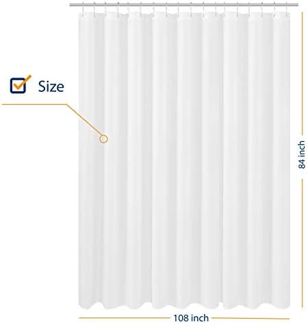 N&Y HOME Extra Wide Extra Long Fabric Shower Curtain Liner 108 x 84, White