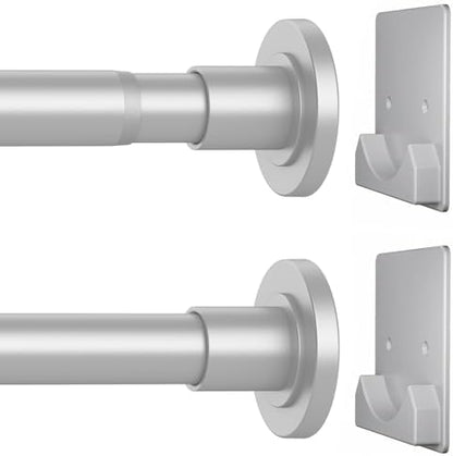 CorkLatta Matte Silver Shower Curtain Rod,1 Inch Diameter Stainless Steel Adjustable Spring Tension Rods 32 to 80",with Holders,Anti-Slip,Curtain Rods No Drilling(1 Pack)