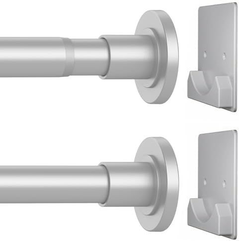 CorkLatta Matte Silver Shower Curtain Rod,1 Inch Diameter Stainless Steel Adjustable Spring Tension Rods 32 to 68",with Holders,Anti-Slip,Curtain Rods No Drilling(1 Pack)