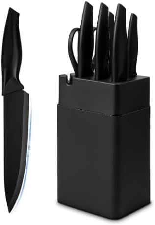 Kitchen Knife Set with Knife Block,7-Piece Kitchen Knife Block Set, Knife Set with Block with Built-In Sharpening Block,Dishwasher Safe