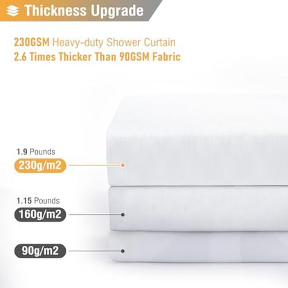 BTTN White Linen Textured Waterproof Thick Fabric Shower Curtain Set, 72x72