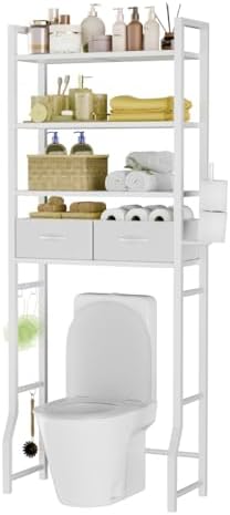 Simple Trending 4 Tier Over The Toilet Storage with Drawers，Holder & Hooks