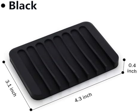 Self Draining Soap Dishes, 4 Pcs Silicone Waterfall Drainer Soap Holder for Bathroom, Extend Soap Life Keep Dry Clean & Easy Cleaning (Black & Grey)