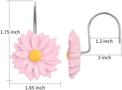 Daisy Flower Shower Curtain Hooks, 12PCS Stainless Steel Anti Rust Sunflower Shower Curtain Hooks Floral Decorative Curtain Hanger Hooks for Living Room Bathroom Decor (Pink)