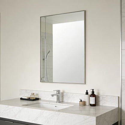 Bathroom Mirror for Wall, 36x24 Inch Framed Vanity Mirror Brushed Nickel