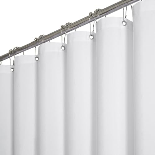 BTTN 72x90 Linen Textured Waterproof Thick Fabric Shower Curtain Set, White