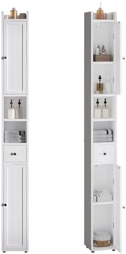 ChooChoo Narrow Bathroom Storage Cabinet with Adjustable Shelves and Drawer