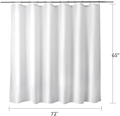 Titanker Fabric Shower Curtain Liner Washable, 72 x 65 Inches, White Shower Liner Fabric with 2 Magnets, Bathroom Polyester Shower Liner Waterproof Soft Lightweight, White