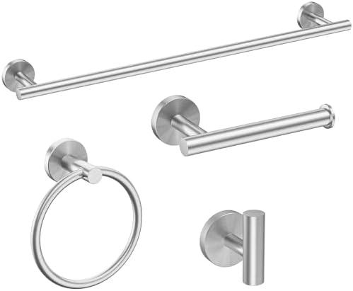 USHOWER 4PCS Brushed Nickel Bathroom Accessories Set, 24-Inch Towel Bar Set