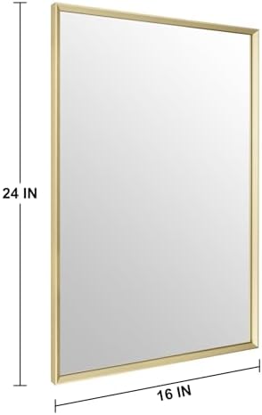 Bathroom Mirror for Wall, 24x16 Inch Framed Vanity Mirror Brushed Gold