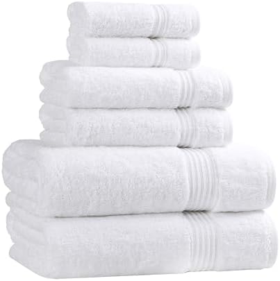 Superior Egyptian Cotton 6-Piece Towel Set, Bathroom Essentials, Towels For Bathroom, Apartment, Airbnb, Guest Bath, Face, Hand, Bath Towels, Washcloths, Absorbent, Fast Drying, White