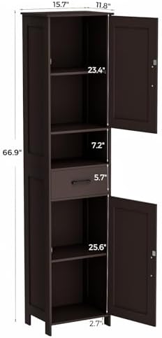 Homhedy 67" H Tall Bathroom Storage Cabinet with Barn Doors and Drawer