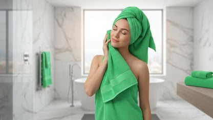 6 Piece 100% Cotton Bath Towel Set - 2 Bath - 2 Hand - 2 Face, Green