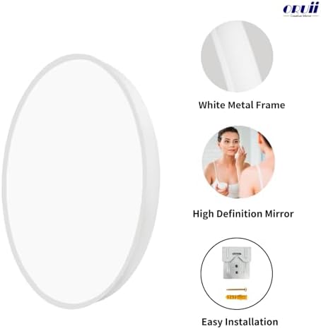 Oruii Small Round Mirror, 18 inch White Circle Mirror, White Metal Frame