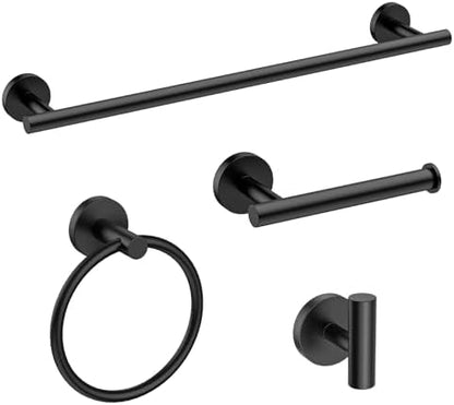 USHOWER 4PCS Matte Black Bathroom Accessories Set, 18-Inch Towel Bar Set