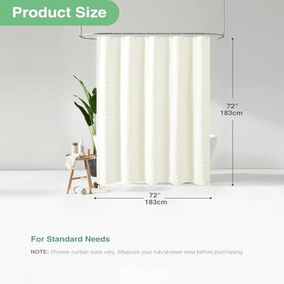 Dynamene Boho Farmhouse Fabric Shower Curtain Tufted Chevron 72"x72" Cream