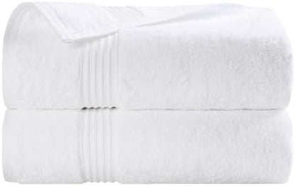 SUPERIOR Egyptian Cotton Bath Towel Set, Home Bathroom Towels, Master, Guest Bath, Decor Essentials, Quick Dry, Absorbent, Large Body Towels, Spa, Hotel, Resort, Adult, Kids, Set of 2, White