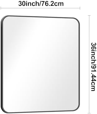 BONEWEI 30x36 inch Bathroom Mirror,Black Rectangle Mirror,Wall Mounted Bathroom Frame Vanity Mirror with Round Corner for Bedroom Living Room, Entryway Hangs Horizontal or Vertical