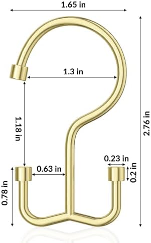 Goowin Shower Curtain Hooks, Shower Curtain Rings, Durable Gold Shower Curtain Hangers, Smooth Glide Double Hook Shower Curtain Hooks, Simple Shower Hooks for Shower Curtain, Gold, 12 Pack-Cylinders
