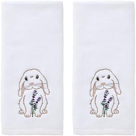 SKL Home Bunny Lop Hand Towel Set-2pc, 100% Cotton, Embroidered, White