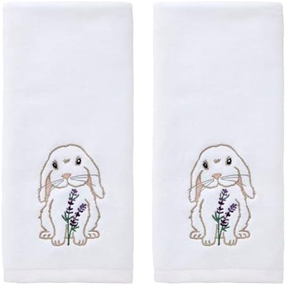 SKL Home Bunny Lop Hand Towel Set-2pc, 100% Cotton, Embroidered, White