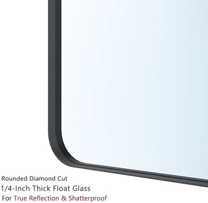 VocalStar Black Bathroom Mirror for Wall, 36 x 36 Inch Rounded Rectangle Metal Framed Bathroom Wall Vanity Mirror Farmhouse, 1/4-inch Shatterproof Glass | Ultra-Flush Hanging