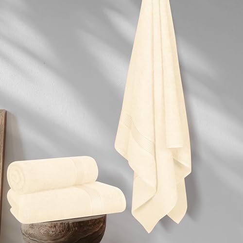 Belizzi Home Cotton 2 Pack Oversized Bath Towel Set 28x55 inches, Large Bath Towels, Ultra Absorbant Compact Quickdry & Lightweight Towel, Ideal for Gym Travel Camp Pool - Ivory