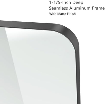 VocalStar Black Bathroom Mirror for Wall, 36 x 36 Inch Rounded Rectangle Metal Framed Bathroom Wall Vanity Mirror Farmhouse, 1/4-inch Shatterproof Glass | Ultra-Flush Hanging