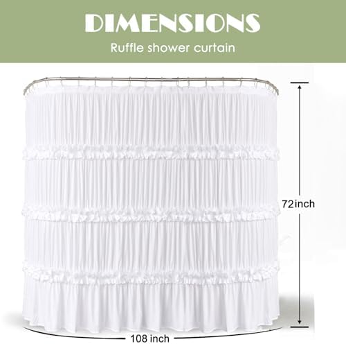 Homechoice Decor Extra Wide Shower Curtain 108"W x 72"L with 18 Buttonholes