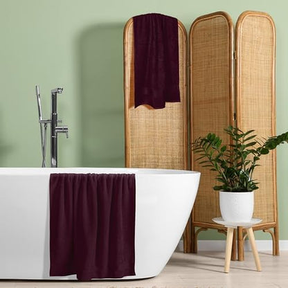 Belizzi Home Cotton 2 Pack Oversized Bath Towel Set 28x55 inches, Large Bath Towels, Ultra Absorbant Compact Quickdry & Lightweight Towel, Ideal for Gym Travel Camp Pool - Burgundy Red
