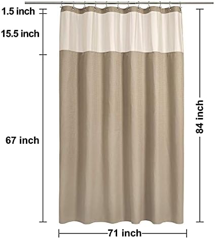 N&Y HOME Extra Long Waffle Shower Curtain with Snap Liner 71x84, Linen