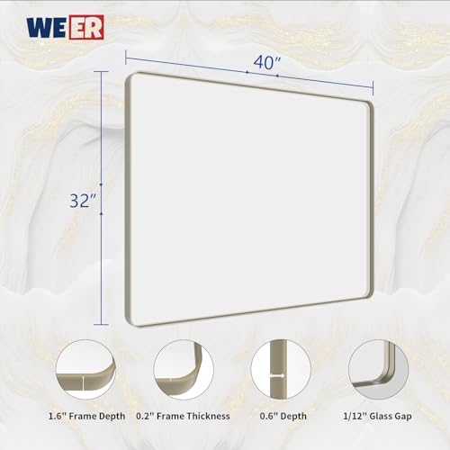 WEER Brushed Nickel Bathroom Vanity Mirror 40X32 Inch